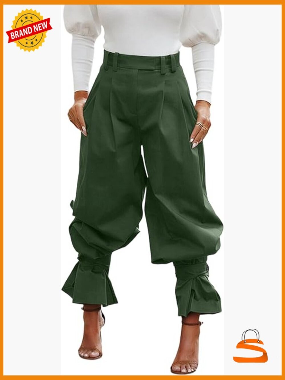 Wide Leg Dress Pants High Waist Ruffle Barrel Slacks Harem Balloon Casual Work